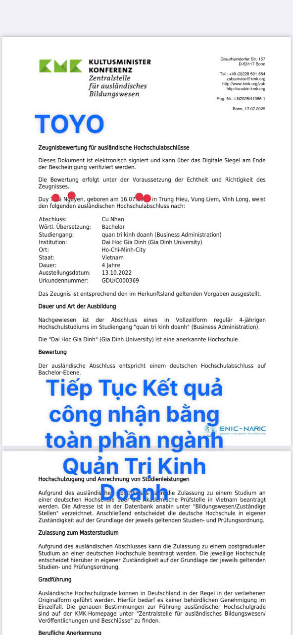 Toyo Nhận Công Nhận Văn Bằng Visa 18b – Bước Đệm Đến Giấc Mơ Châu Âu